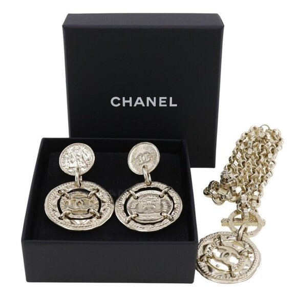 CHANEL Earring 2-piece set Necklace Plated Gold 85.0g Women - Picture 1 of 16